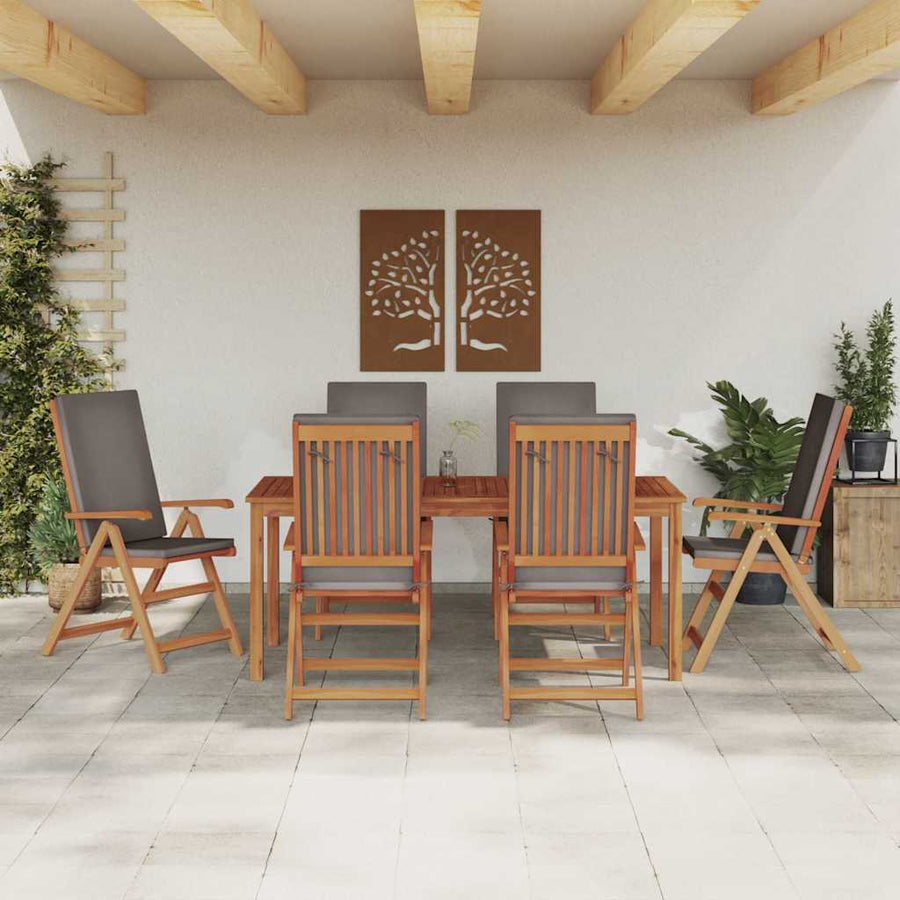 Garden Chair 6 pcs Brown and Grey Solid Teak Wood