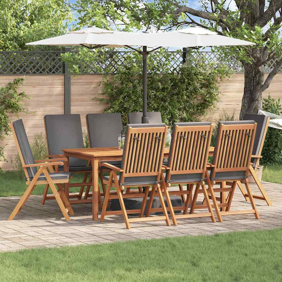 Garden Chair 8 pcs Brown and Grey Solid Teak Wood