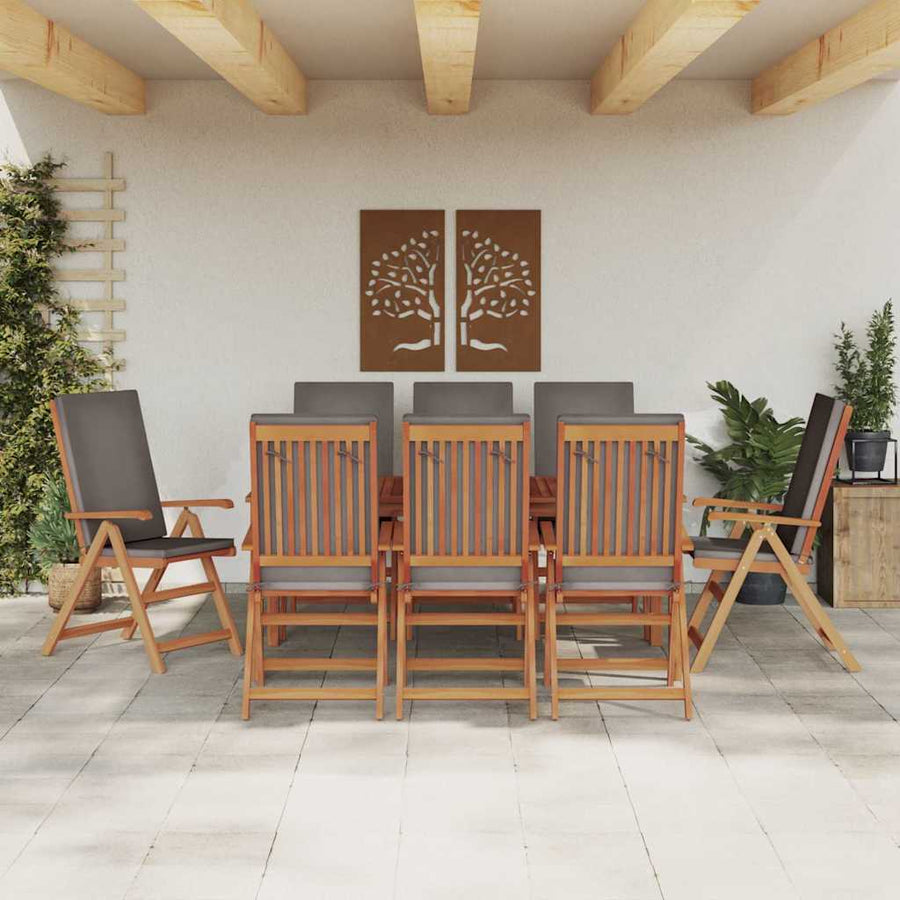 Garden Chair 8 pcs Brown and Grey Solid Teak Wood