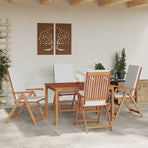 Garden Chair 4 pcs Brown and White Solid Teak Wood