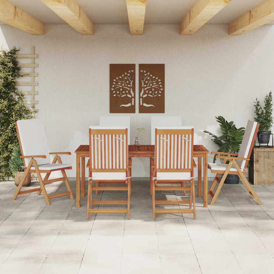 Garden Chair 6 pcs Brown and White Solid Teak Wood