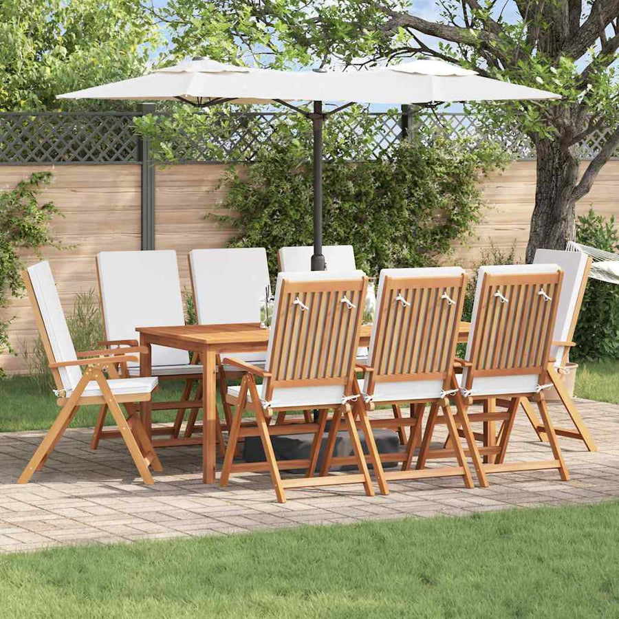 Garden Chair 8 pcs Brown and White Solid Teak Wood
