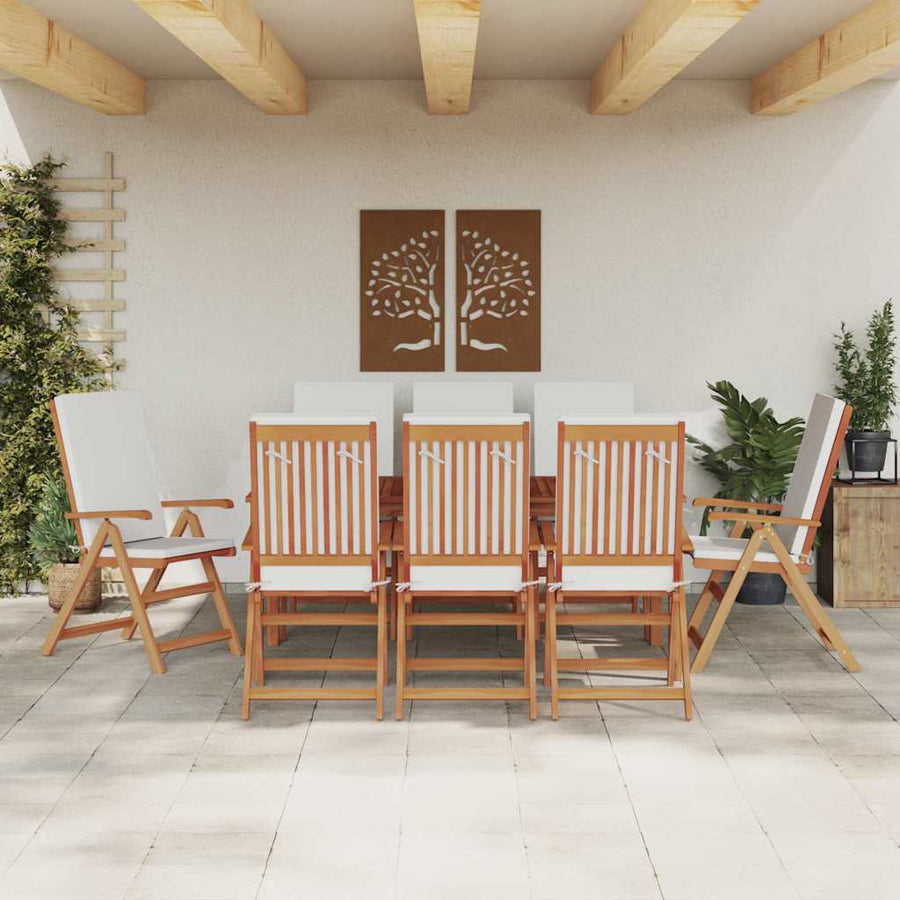Garden Chair 8 pcs Brown and White Solid Teak Wood
