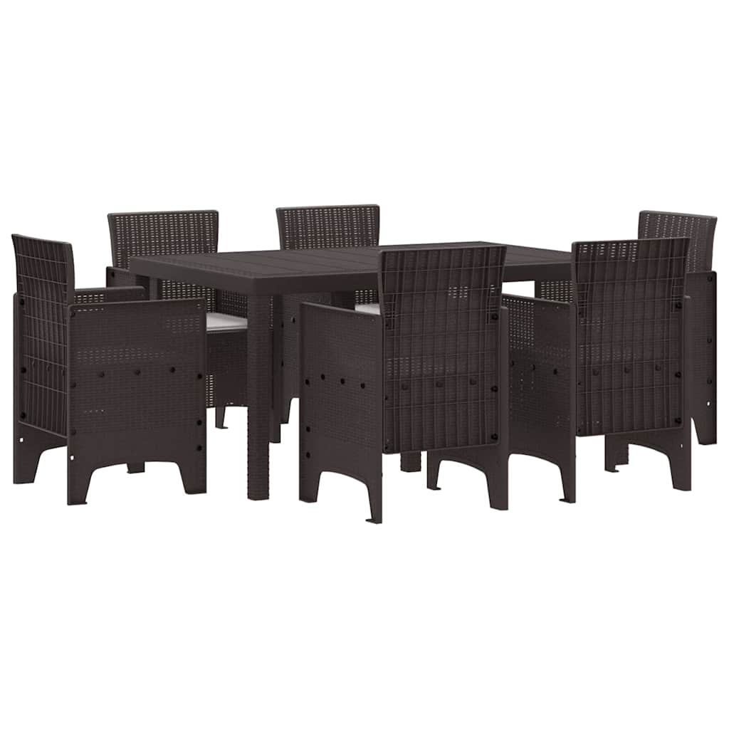 Garden Dining Set 7 pcs Brown Polt rattan