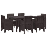 Garden Dining Set 7 pcs Brown Polt rattan - Front View