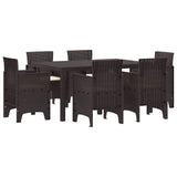 Garden Dining Set 7 pcs Brown Polt rattan - Front View