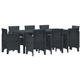 Garden Dining Set 9 pcs Anthracite Polt rattan - Front View