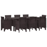Garden Dining Set 9 pcs Brown Polt rattan - Front View