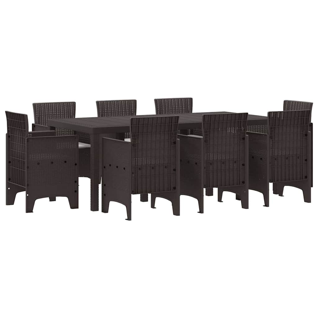 Garden Dining Set 9 pcs Brown Polt rattan