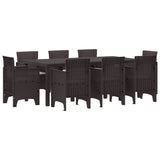 Garden Dining Set 9 pcs Brown Polt rattan - Front View
