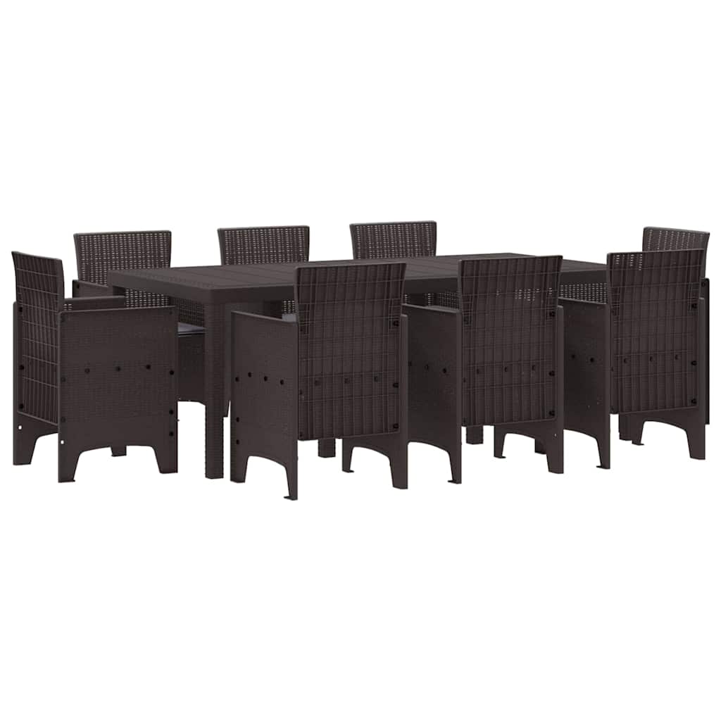 Garden Dining Set 9 pcs Brown Polt rattan