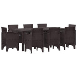 Garden Dining Set 9 pcs Brown Polt rattan - Front View