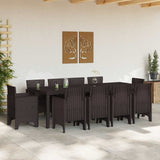 Garden Dining Set 11 pcs Brown Polt rattan - Side View