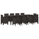 Garden Dining Set 11 pcs Brown Polt rattan - Front View