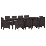 Garden Dining Set 11 pcs Brown Polt rattan - Front View
