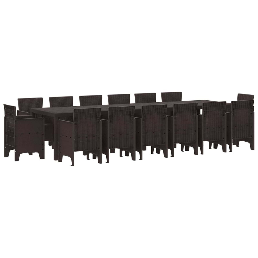Garden Dining Set 15 pcs Brown Polt rattan