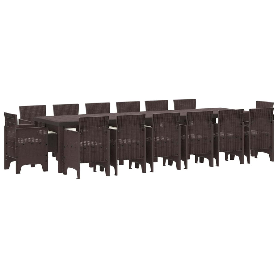 Garden Dining Set 15 pcs Brown Polt rattan