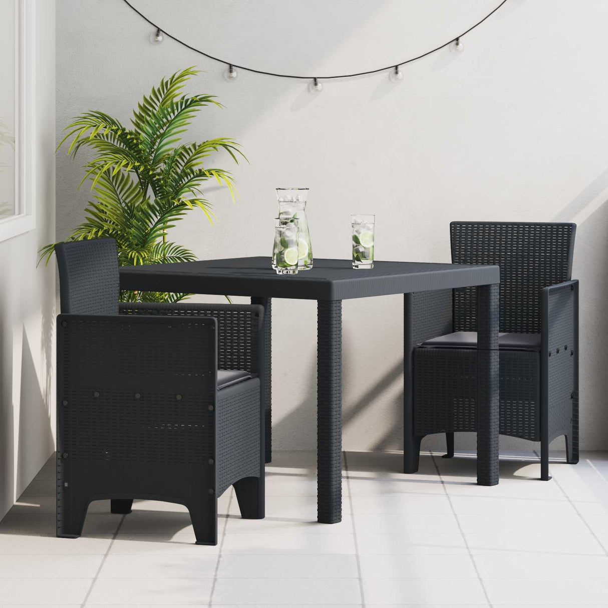 Garden Dining Set 3 pcs Anthracite Polypropylene