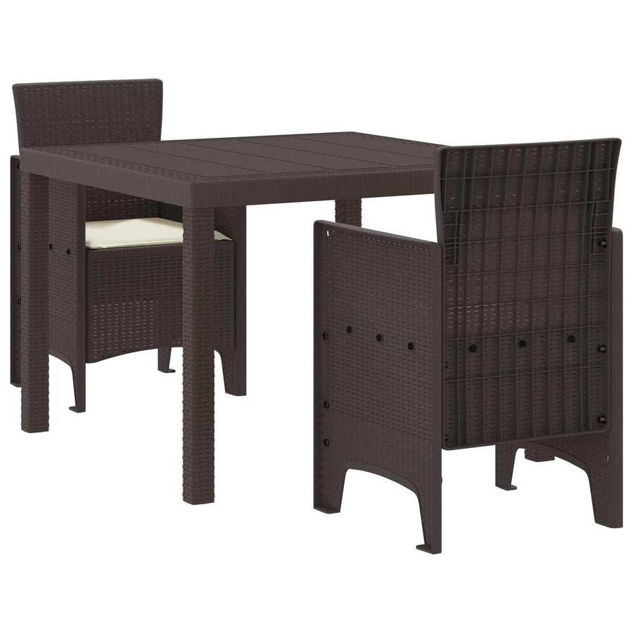 Garden Dining Set 3 pcs Brown Polypropylene