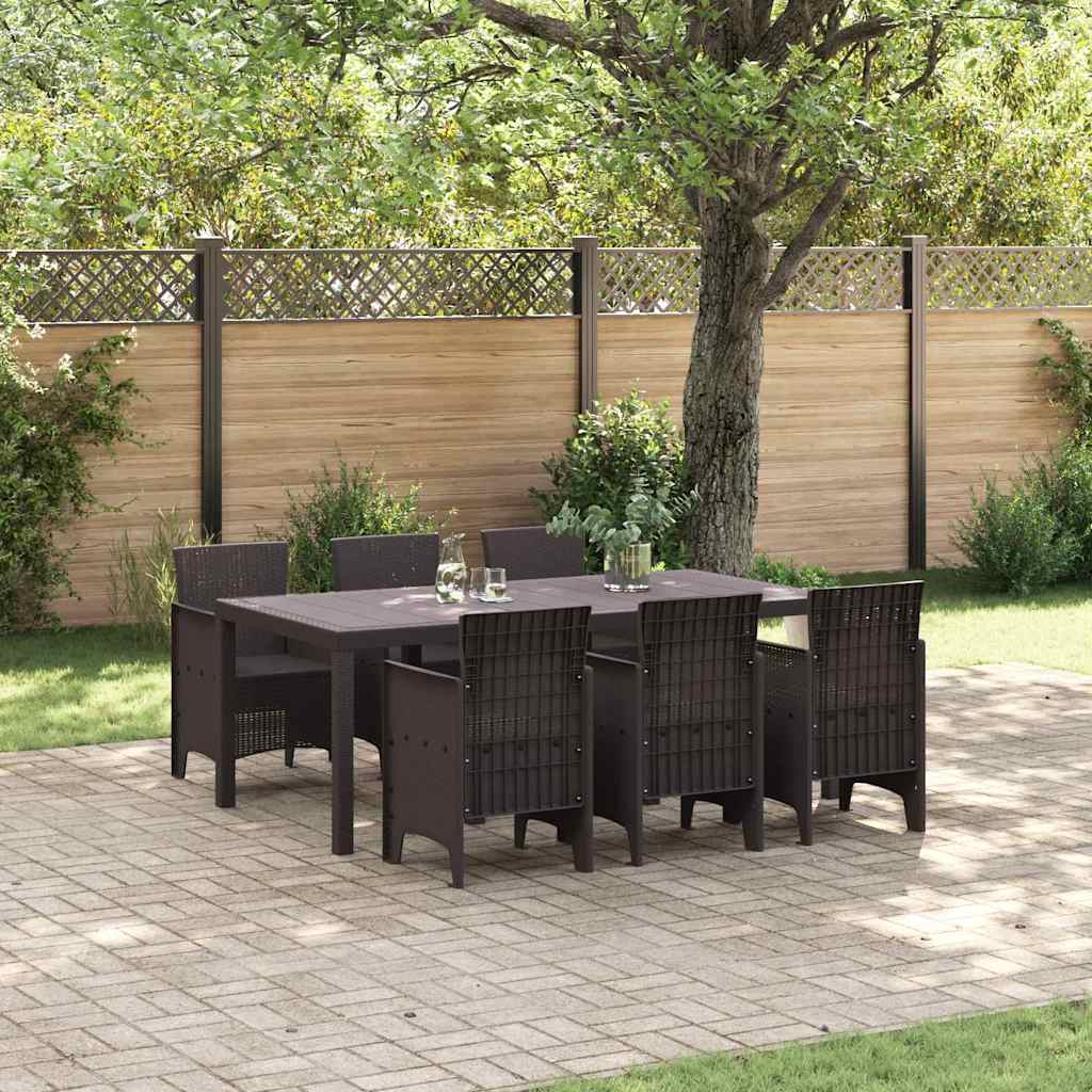 Garden Dining Set 7 pcs Brown Polt rattan