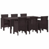 Garden Dining Set 7 pcs Brown Polt rattan - Front View