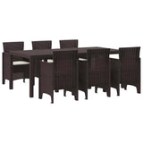 Garden Dining Set 7 pcs Brown Polt rattan - Front View