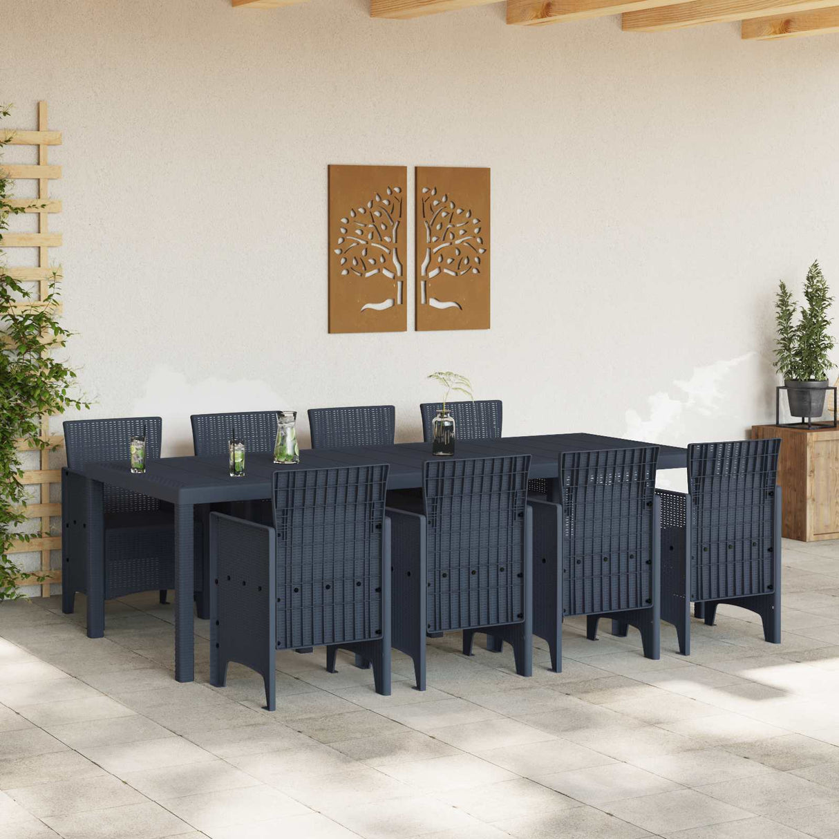 Garden Dining Set 9 pcs Anthracite Polypropylene