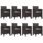 Garden Dining Set 9 pcs Brown Polypropylene