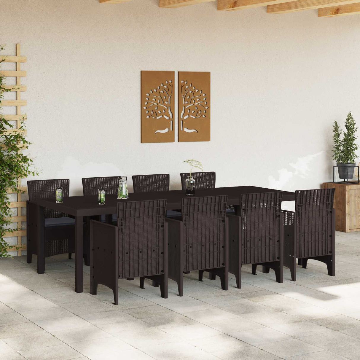 Garden Dining Set 9 pcs Brown Polypropylene