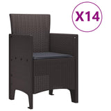 Garden Dining Set with Cushions with Cushion 15 pcs Brown PP - 45-Degree Angle