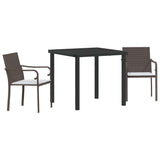 Garden Dining Set 3 pcs Brown and Black PE Rattan - Front View