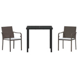 Garden Dining Set 3 pcs Brown and Black PE Rattan - Close-Up Angle