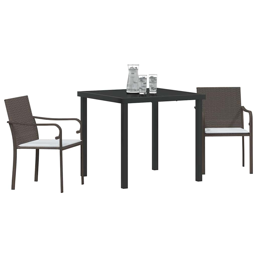 Garden Dining Set 3 pcs Brown and Black PE Rattan