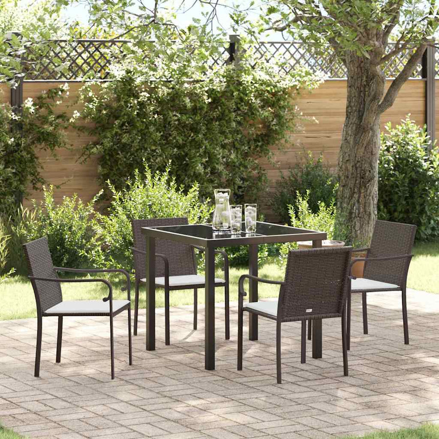 Garden Dining Set 5 pcs Brown and Black PE Rattan