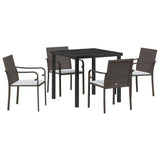 Garden Dining Set 5 pcs Brown and Black PE Rattan