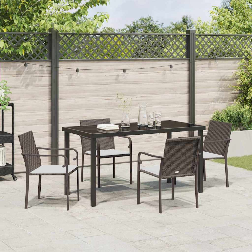 Garden Dining Set 5 pcs Brown and Black PE Rattan