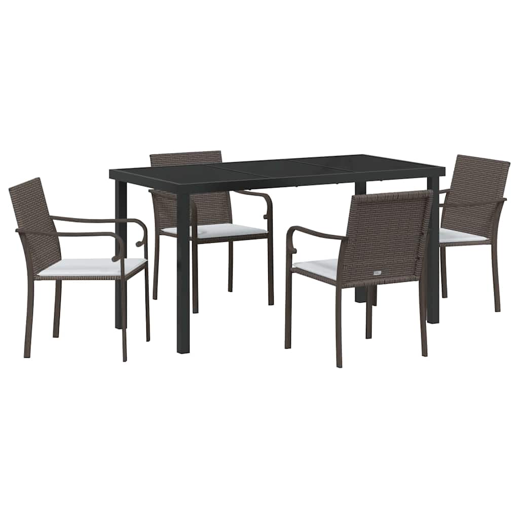 Garden Dining Set 5 pcs Brown and Black PE Rattan