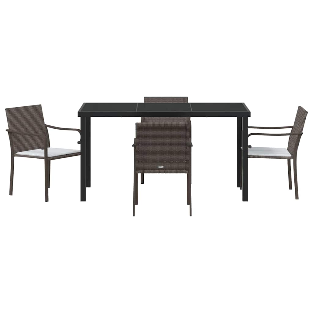 Garden Dining Set 5 pcs Brown and Black PE Rattan