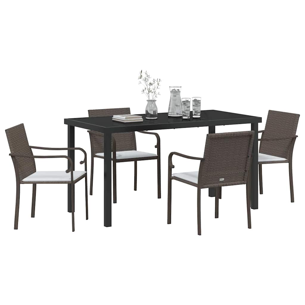 Garden Dining Set 5 pcs Brown and Black PE Rattan