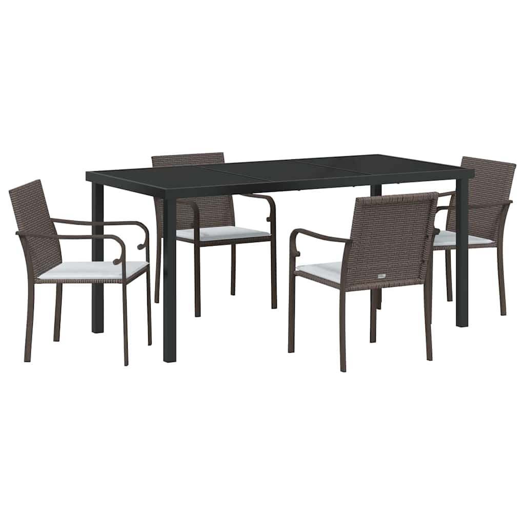 Garden Dining Set 5 pcs Brown and Black PE Rattan