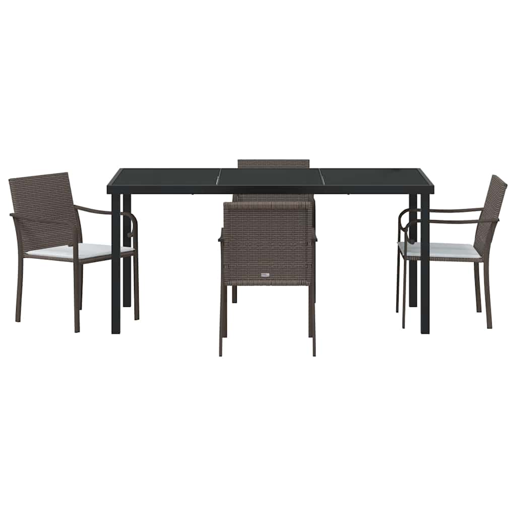 Garden Dining Set 5 pcs Brown and Black PE Rattan