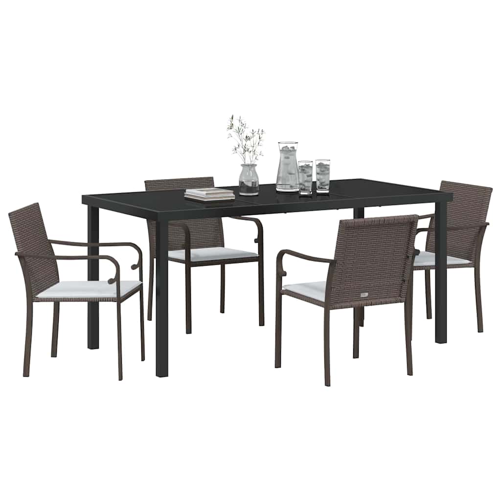 Garden Dining Set 5 pcs Brown and Black PE Rattan