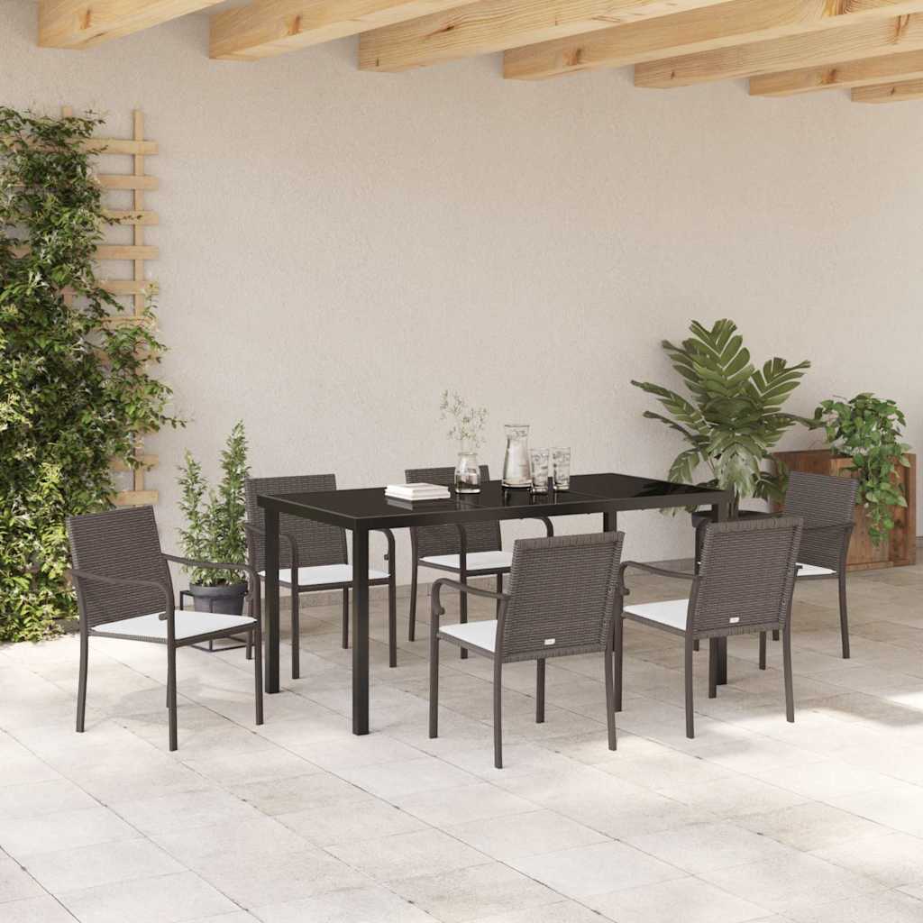 Garden Dining Set 7 pcs Brown and Black PE Rattan