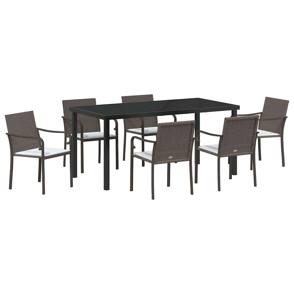 Garden Dining Set 7 pcs Brown and Black PE Rattan