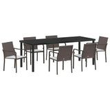 Garden Dining Set 7 pcs Brown and Black PE Rattan