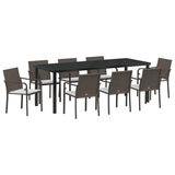 Garden Dining Set 9 pcs Brown and Black PE Rattan