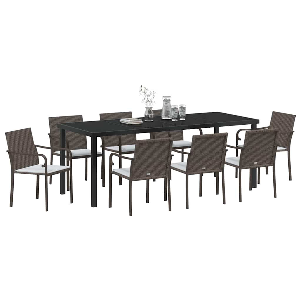 Garden Dining Set 9 pcs Brown and Black PE Rattan