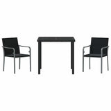 Garden Dining Set 3 pcs Black and Grey PE Rattan