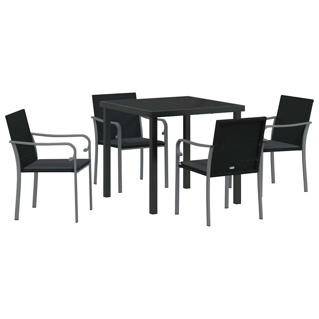 Garden Dining Set 5 pcs Black and Grey PE Rattan