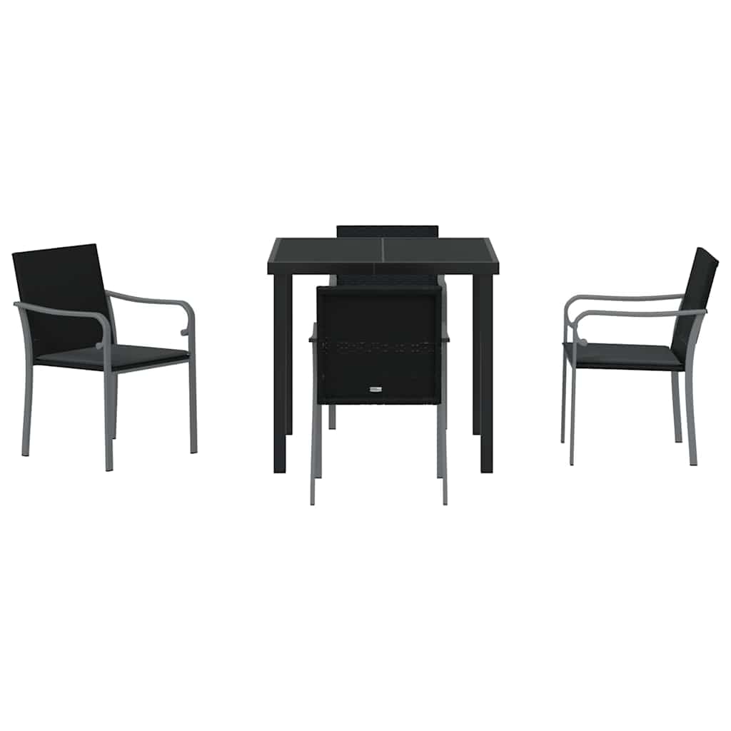 Garden Dining Set 5 pcs Black and Grey PE Rattan